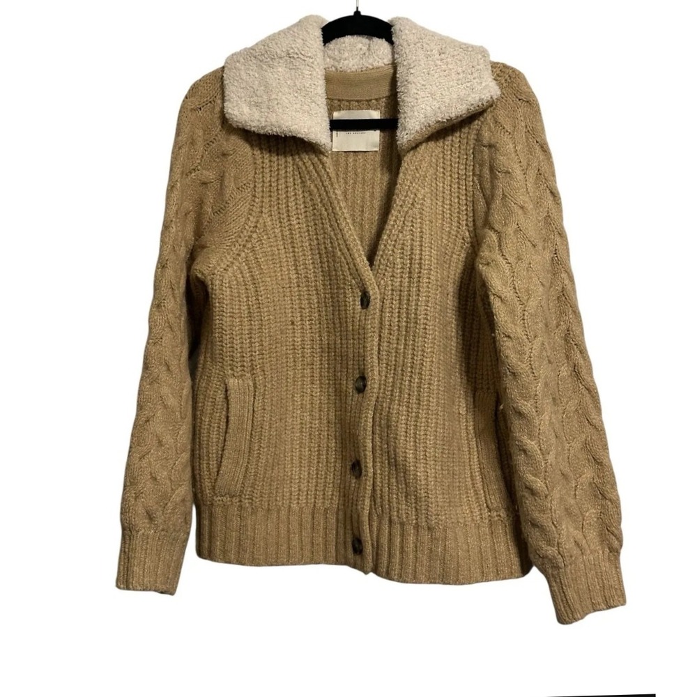 Lucky Brand Camel Knit Cardigan Sweater w/ Sherpa Collar‎ – Size  M